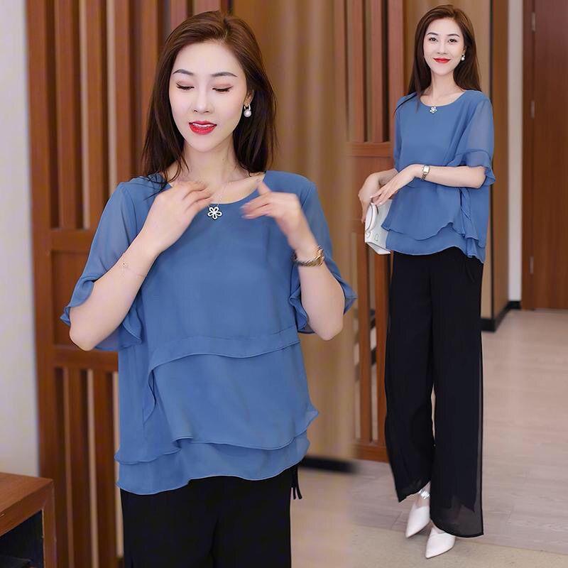 Short Sleeve Chiffon Women Shirts Summer Office Work Tops Elegant Lady Shirt Solid O-Neck Women Blouses