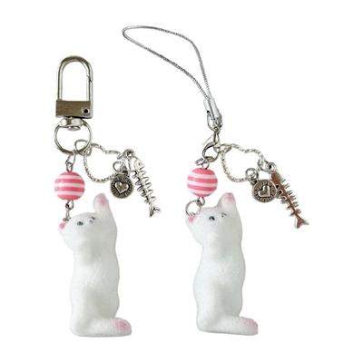 Elegant Flocking Cats Phone Charm Keychain Resin Crafted Accessory for Stylish Outfits