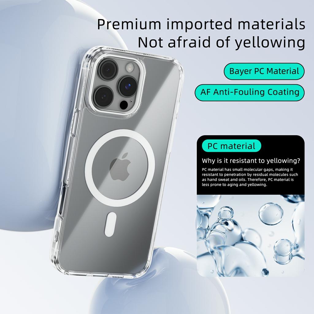 For iPhone 16 Pro Max Case Compatible with MagSafe Anti Scratch Clear TPU PC Phone Back Cover