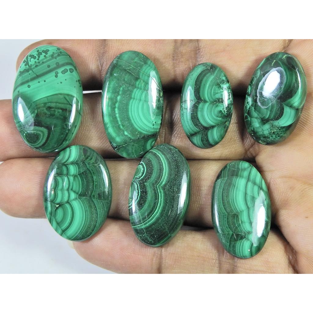 07Pcs Natural Green Malachite Oval Cabochon Loose Gemstone 217Cts. Lot C-485