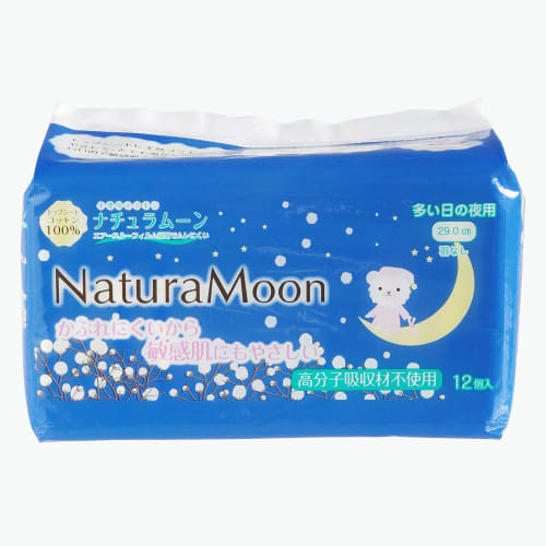 Natura Moon Sanitary Napkins, Heavy Flow Night Use (No Wings), 12-Pack