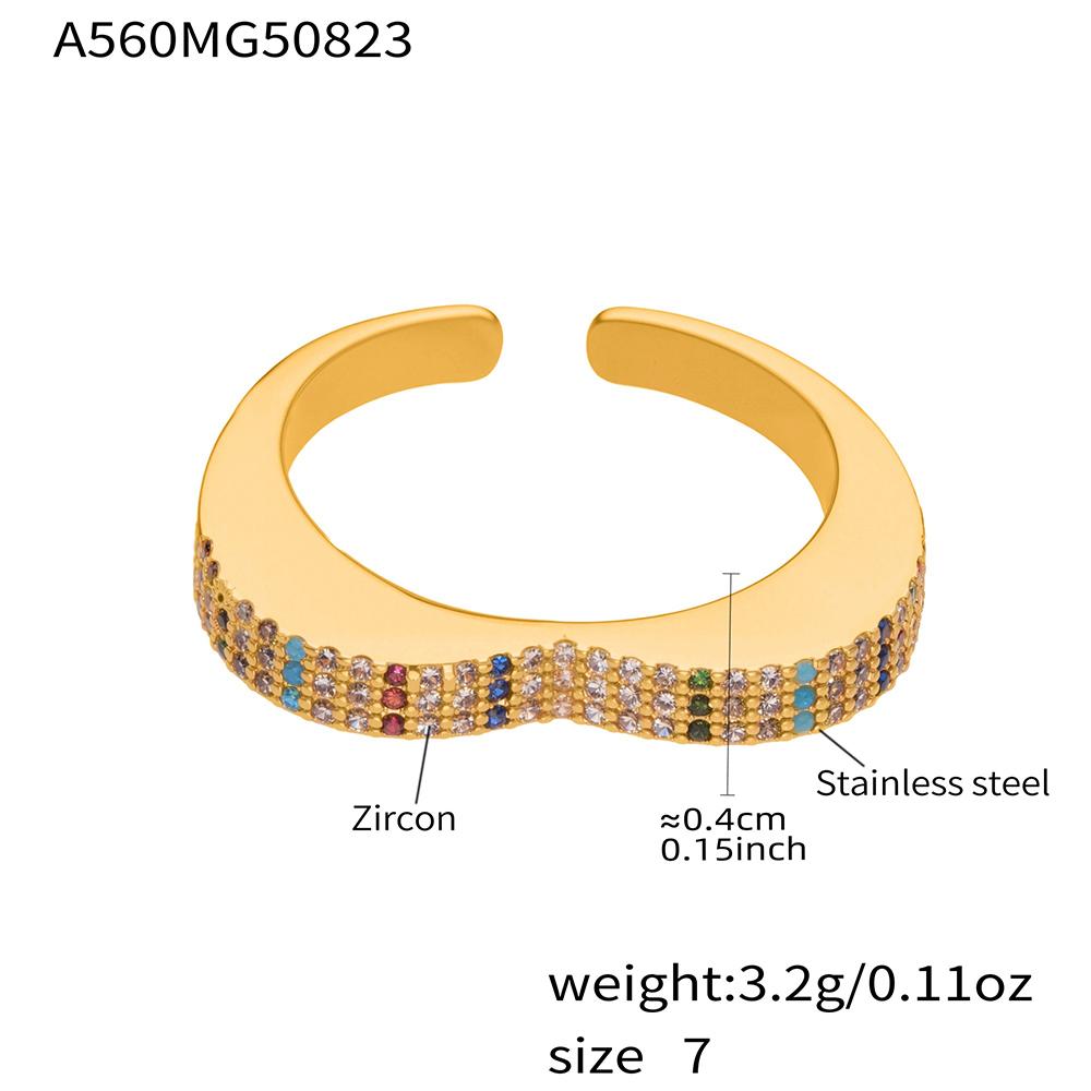 Multi Shiny Zircon Open Ring In Stainless Steel 18K Gold Plated With Cubic Zirconia Heart Shape Statement Rings For Women