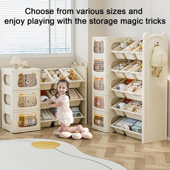 Toy Storage Organizer Toy Storage Boxes with Multi-Box Shelf Nursery Storage Bins And Bookshelf with Hook for Kids Bedroom Playroom