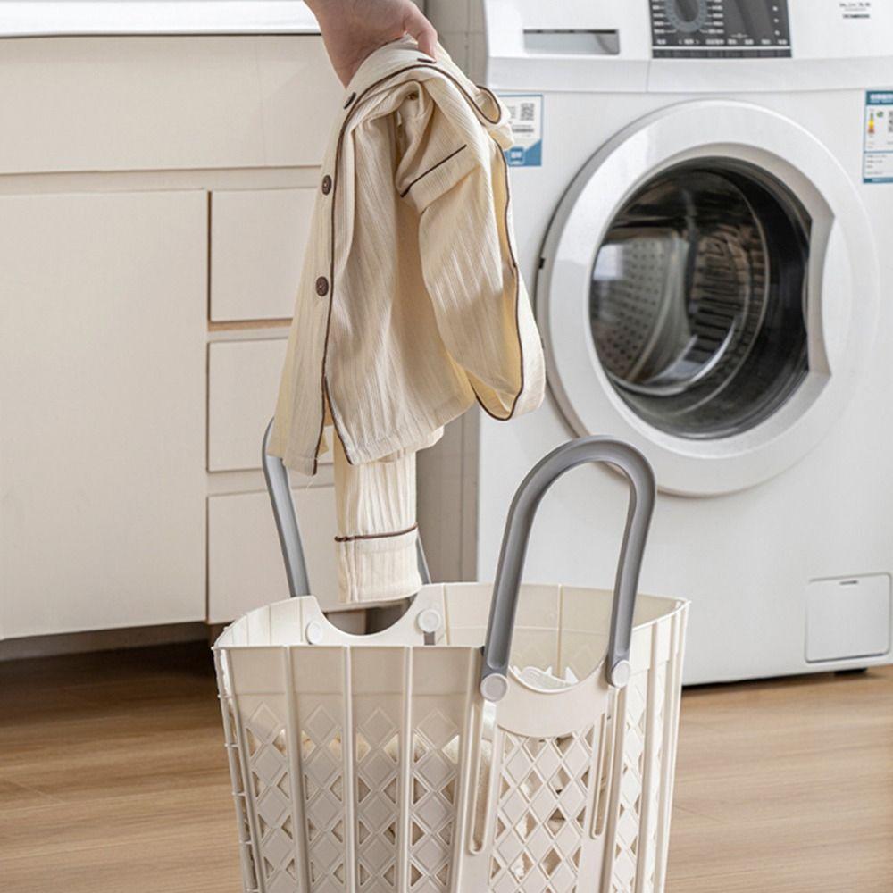 Plastic Dirty Clothes Basket With Adjustable Handles Collapsible Laundry Hamper Foldable Design Dirty Clothes Organizer