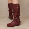 Women's Flat-bottomed Casual Boots Autumn and Winter New Inner Height Increase Solid Color Large Size Medium Boots