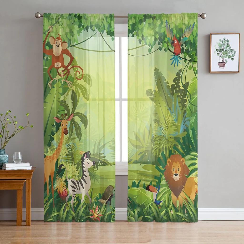 Jungle Sunlight Trees Branches Landscape Tulle Curtains Living Room Bedroom Kitchen Decor Chiffon Sheer Voile Window Curtains