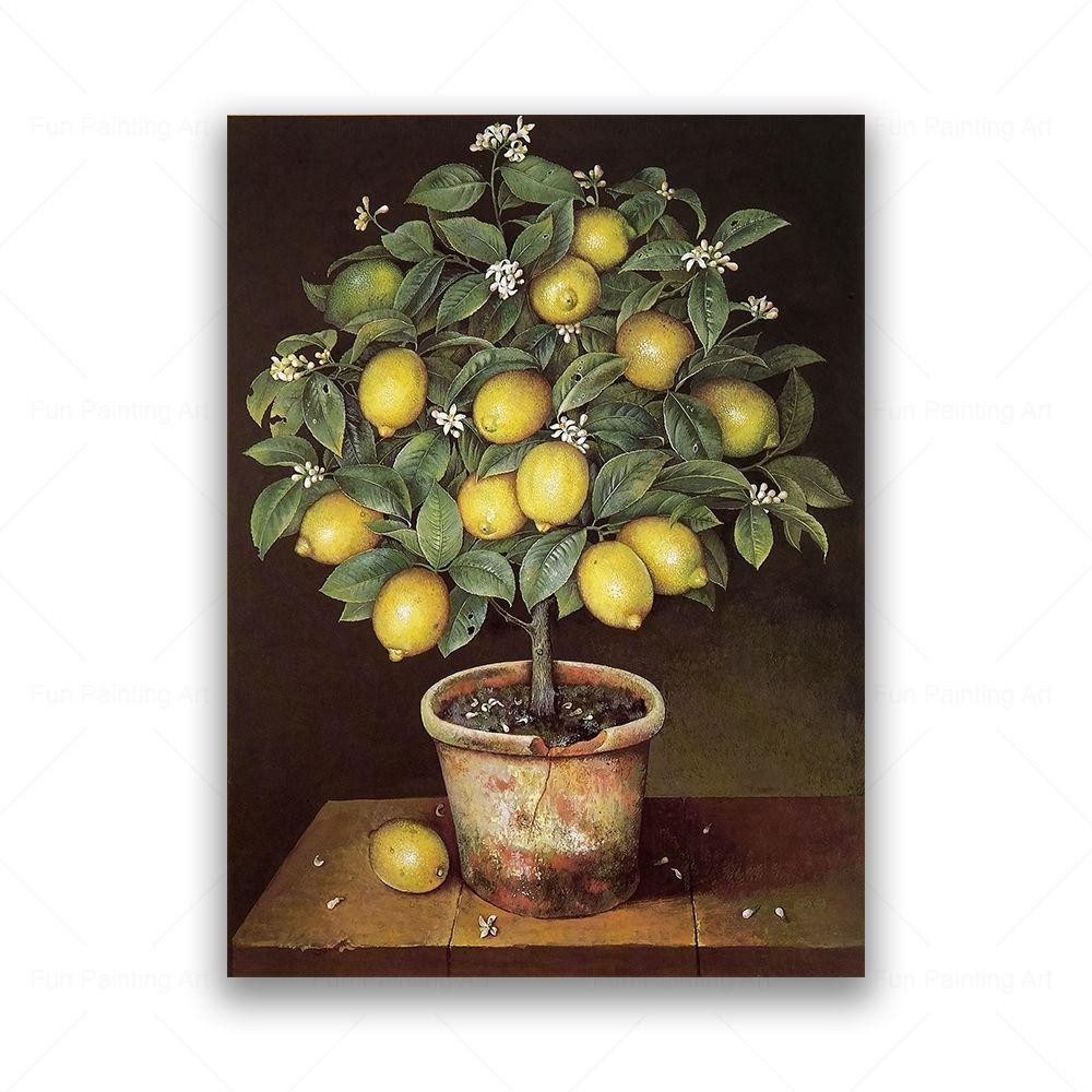 Senovinis vaismedžio natiurmortas Drobės paveikslas Persikas Granatas Obuolys Citrina Apelsinų spaudiniai Plakatai Sienos Menas Paveikslas Virtuvės dekoras