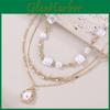 Geometric Artificial Pearl Pendant Necklace For Women With Multilayer Chain Summer Style