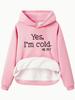 European Size Women's Hooded Kangaroo Pocket Sweatshirt with YES I'M COID Print – Autumn/Winter, Long Sleeve, Plus Velvet
