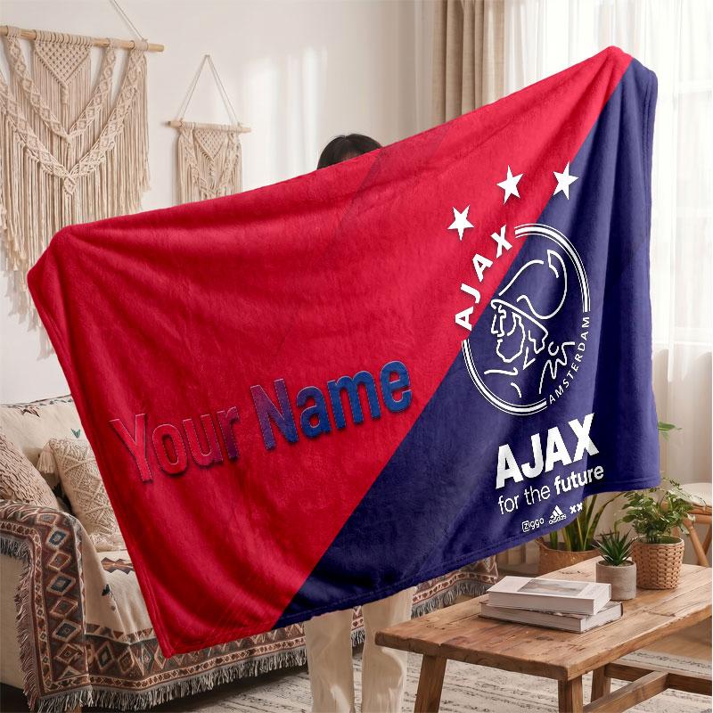 Ajax Amsterdam Personalisierte Fleecedecke Mit Fußballlogo, Individueller Name Text Weich Warm Heimdecke