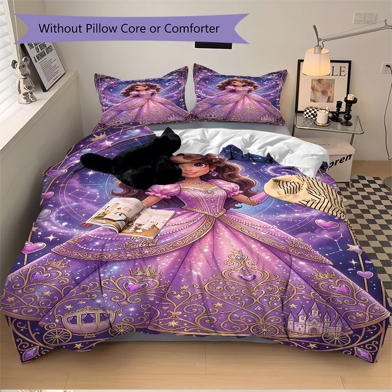 Princess Magical Gown Print 3Pcs Bedding Setduvet Cover With 2 Bedropillowcase Home Birthday Gift
