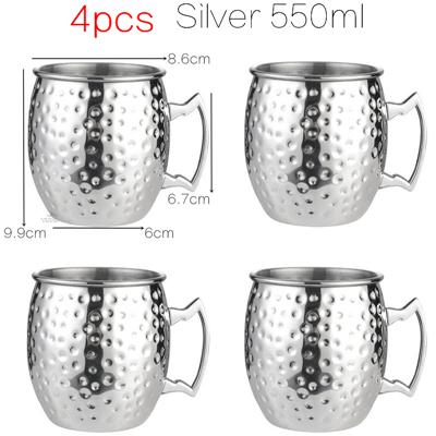 

4Pcs 550Ml Net Moscow Mule Copper Mugs Metal Mug Cup Stainless Steel Beer Wine Coffee Cup Cocktail Tool 550ml