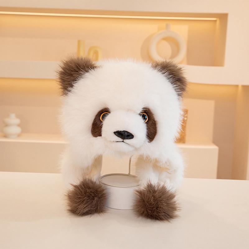 

He Qizai Hua Panda Plush Hat Parent Child Decoration Warmth Cute Ear Protector Kids 50cm