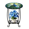 Huaqianguhh Outdoor Side Table, Round Small Mosaic Bird Butterfly Patio Accent, Indoor End Plant Coffee Tea Table for Yard Porch Garden Living