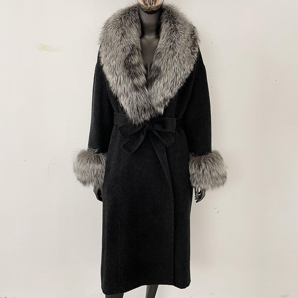 OFTBUY Wool Coat Women 2024 Autumn Winter Real Fox Fur Jacket Female Long Warm Natural Fox Fur Collar Fur Cuffs Coat Woolen Coat