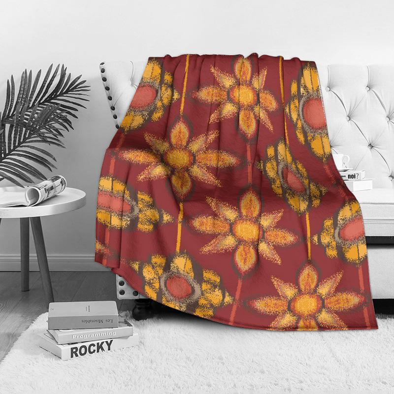 Vibrant African Kilimanjaro Pattern Throw Blanket Boho Decorative Bed Sofa Blanket Red Orange Geometric Design Throw Cover
