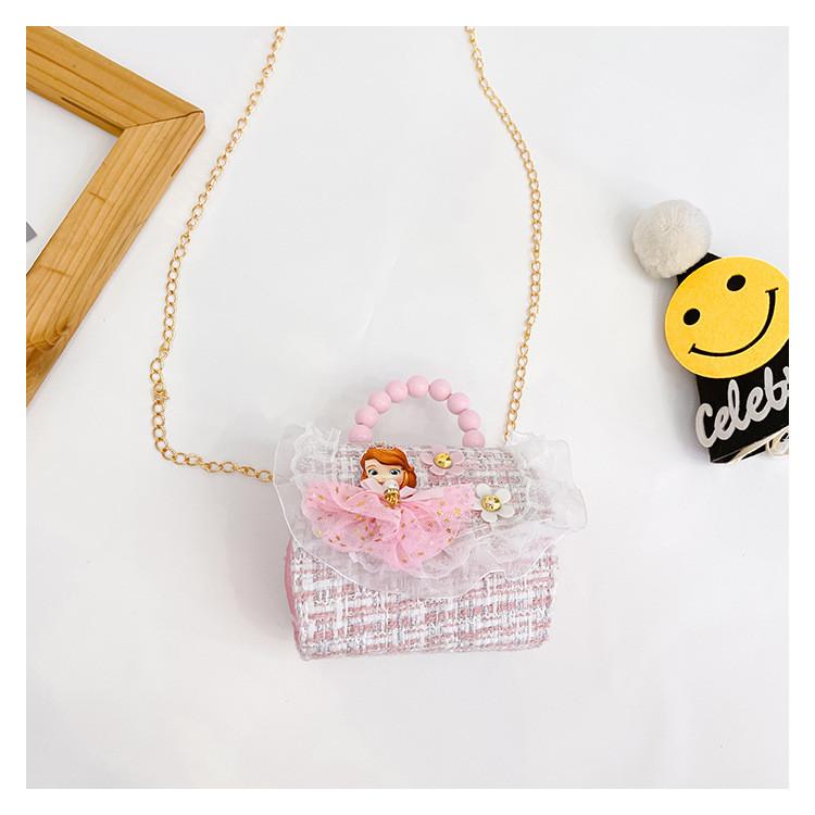 Childrens Cartoon Pattern Pu Shoulder Bag With Artificial Pearl Bow And Flower Decoration For Daily Casual Wear