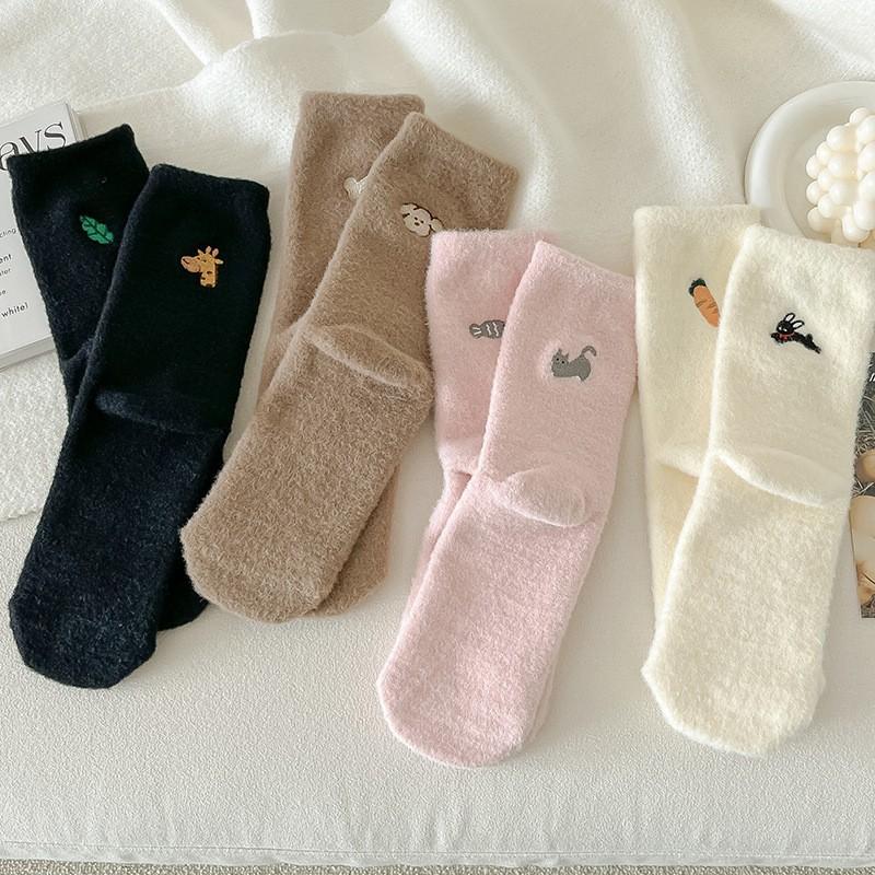 Socks Mink Fleece Tube Socks Season Warm Fleece Thickened Cute Internet Celebrity Furry Sleeping Socks
