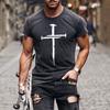 2024 Summer Retro Cross Pattern New Short Sleeved Round Neck Printed Men's T-shirt