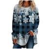Women's Casual  Plus SizeLong Sleeved Round Neck Christmas Snowflake Plaid Printing T-shirt Top Pullover