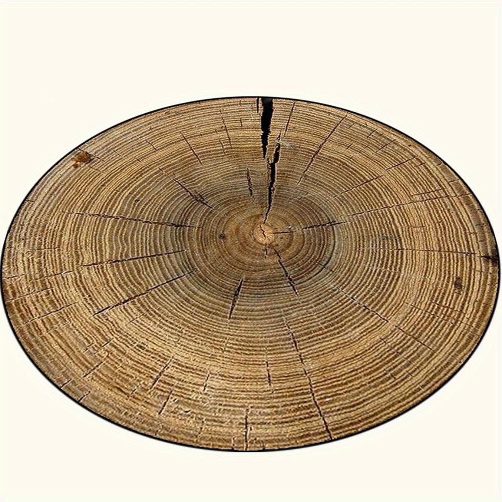 Tappeto Rotondo in Flanella con Venature del Legno e Anelli degli Alberi, Rustico, per Esterno, Patio, Giardino, Balcone, Tappetino per Pavimento, Texture Naturale, Decorazione Ecologica
