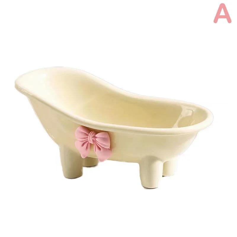 

Bathtub Shape Soap Box Interesting Unique Cute bow tie Plastics Drain Soap Holder For Home Hotel Bathroom & Kitchen sink hand