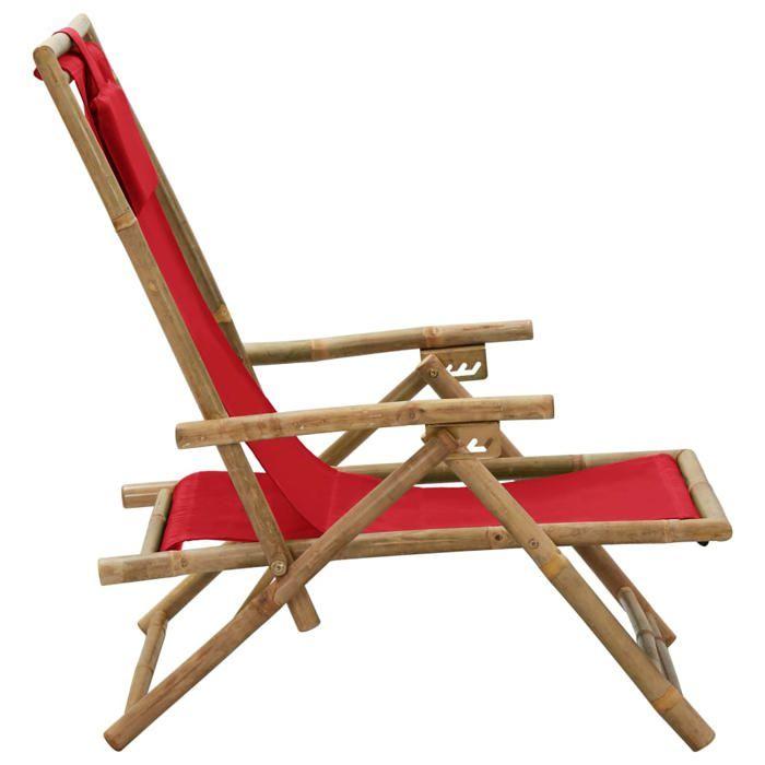 Chaise de relaxation - vidaXL - Inclinable - Rouge - Pliable - Bambou