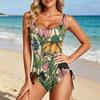 Women Swimsuit Tummy Control Push Up Scoop Neck Bathing Suit Adjustable Side Drawstring Slimming Swimwear
