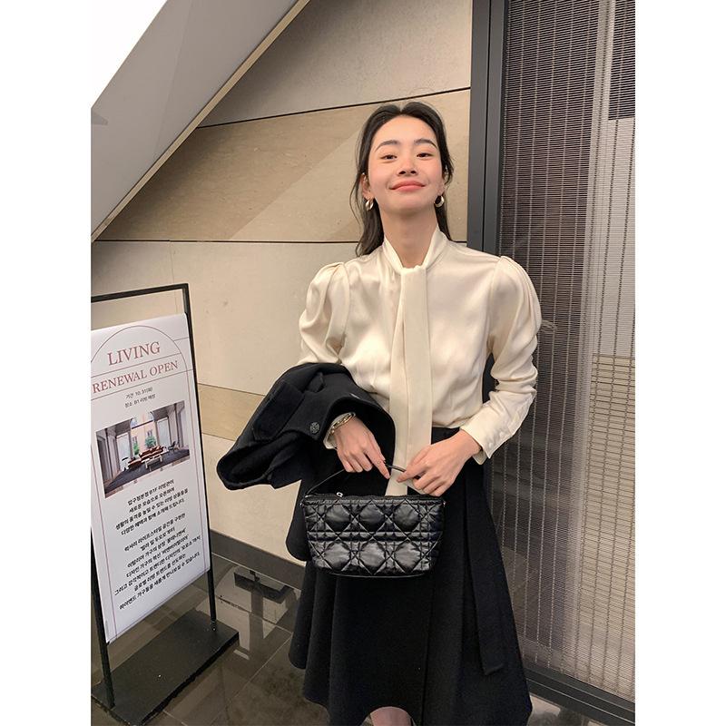 French-style chic bow-tie shirt for women, 2026 spring and autumn new design, unique top with a stylish layered look S бежевый