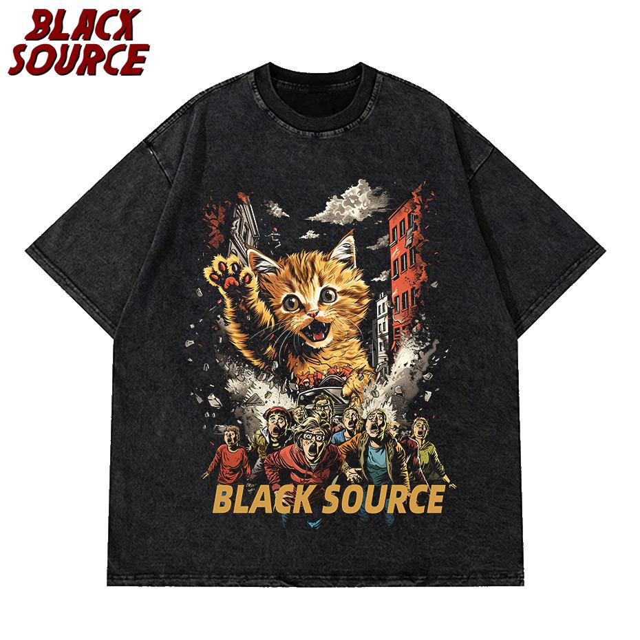 

T Funny Cute Art Japanese Cat Graphic for Cat Lover Catzilla Tshirts Oneck Women Clothing Streetwear Short Sleeve T Shirt S