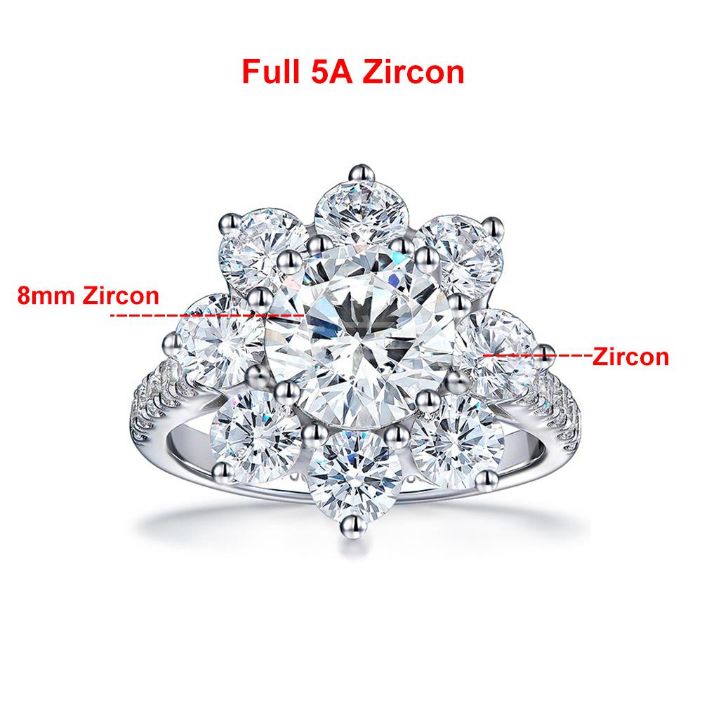 2 Carat Sunflower Real Moissanite Engagement Rings For Women   Copper18K White Gold Plated Wedding Band with GRA