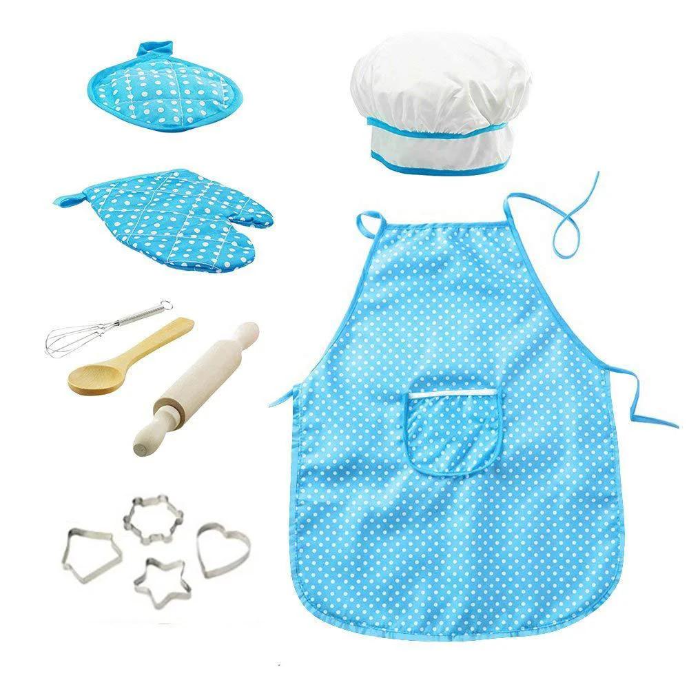 Apron For Little Girls Kids Cooking Baking Set Chef Hat Mitt  Utensil For Toddler Play House Toys Chef Costume Role Play