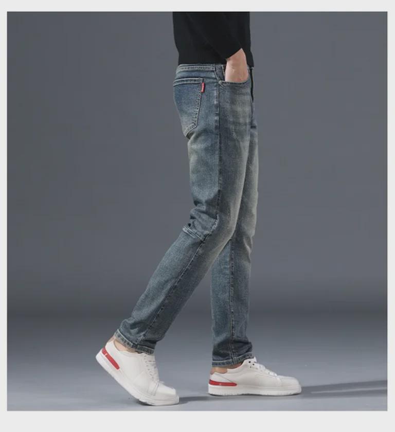 2024 Men's Nostalgic Blue Slim Cotton Jeans - Trendy, Comfortable, Straight Fit