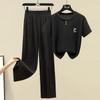Women's Casual Short Sleeve Top & Straight Pants Two-Piece Set