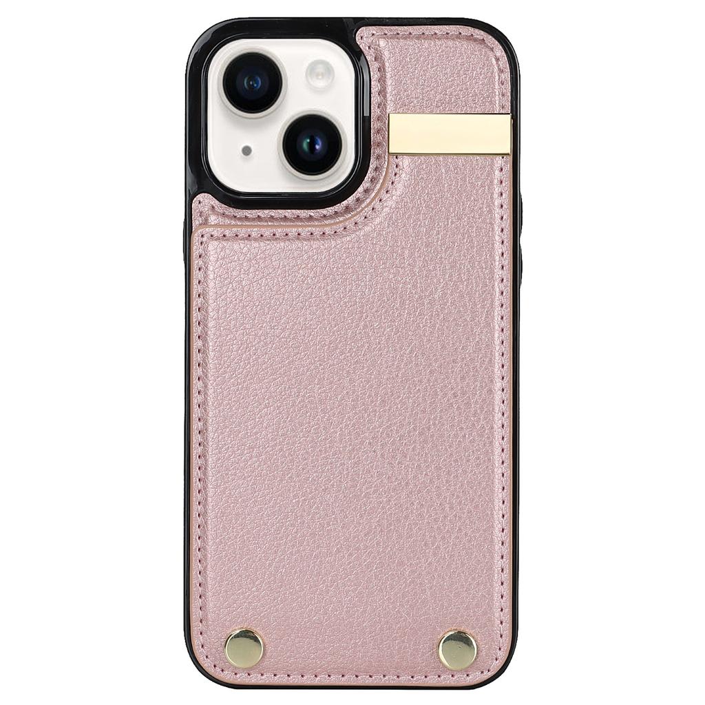 For iPhone 15 Plus Anti-Shock Case TPU+PU Leather+Metal Phone Cover with Card Holder