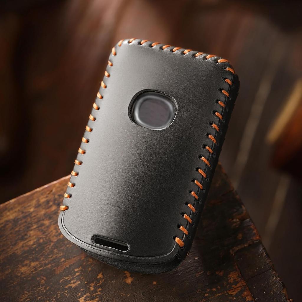 EASYANT Leather Key Fob Cover for Mazda 3 Hatchback CX5 CX90 -2025, Leather Car Remote Key Protector 4 Button Black