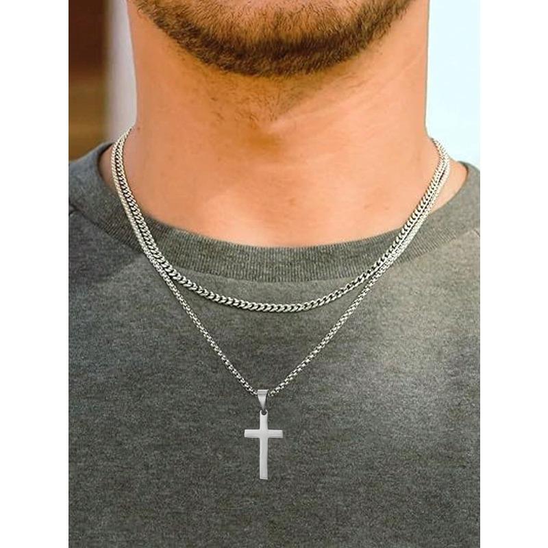 2-teiliges Herren-Layering-Halskettenset - Minimalistischer rechteckiger Anhänger & Schlüsselbeinkette, Ideales Geschenk für Weihnachten/Neujahr