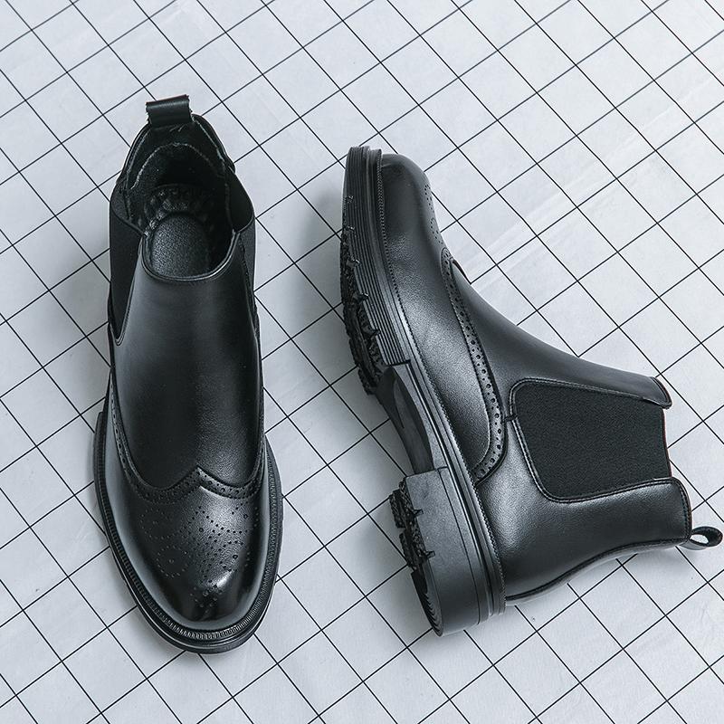 

XiAnZen Зимние кожаные ботинки для мужчин Итальянские брендовые ботинки Мужские классические коричневые кожаные ботинки для отдыха на природе Ботинки для верховой езды на толстой подошве 46 чёрный