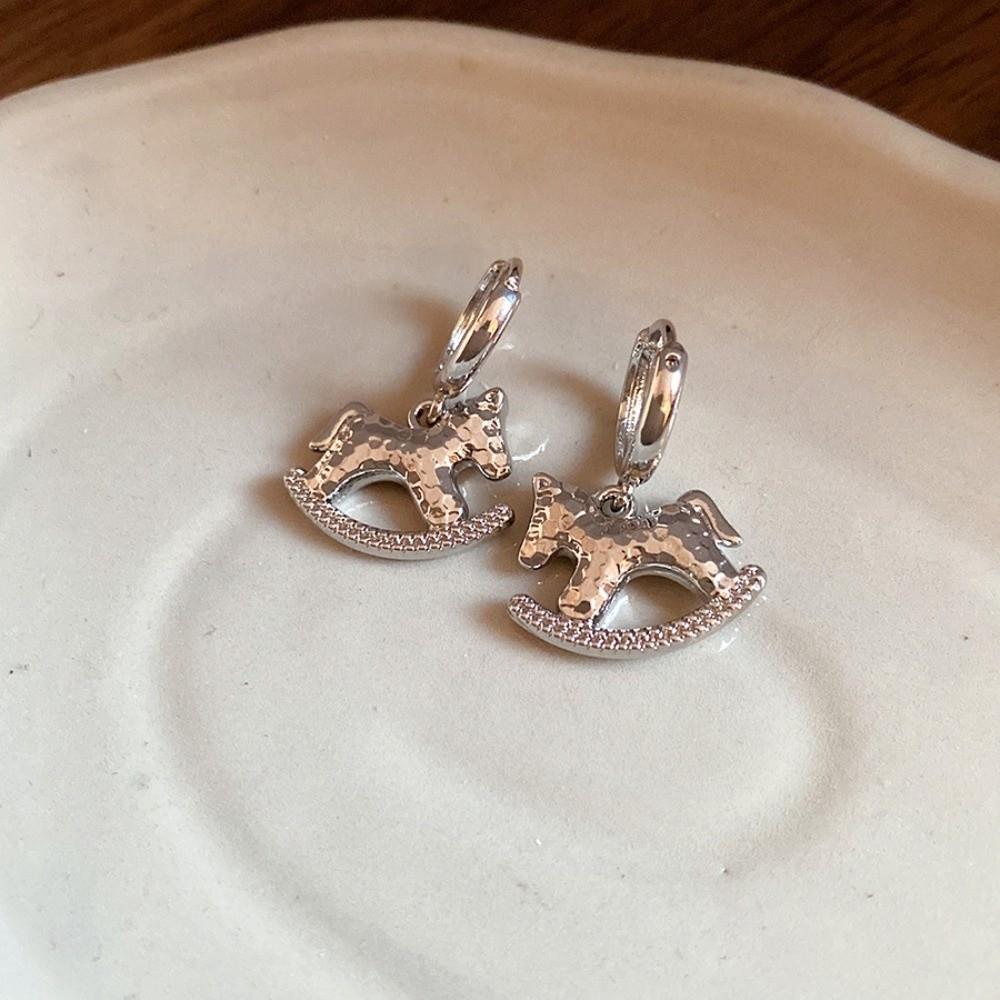 Chinese Horse New Year Cartoon Pony Earrings Rocking Pony Drop Earrings Zodiac Horse Earrings  Lady