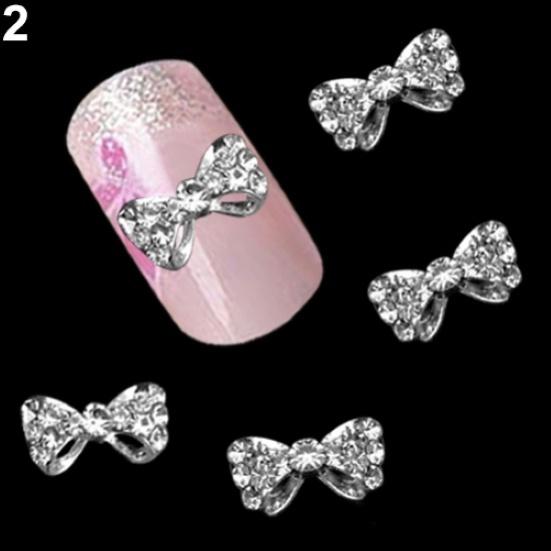 10pcs Nail Art Tips Stickers Decor Bowknot Alloy Jewelry Multicolor Glitter Rhinestone