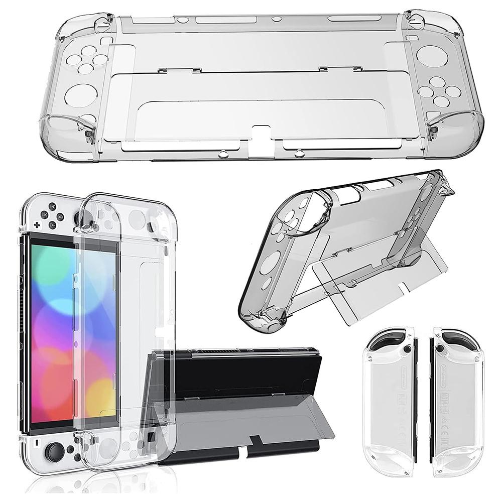 For Nintendo Switch OLED Crystal Clear Case with Stand Game Console Protective Cover Shell