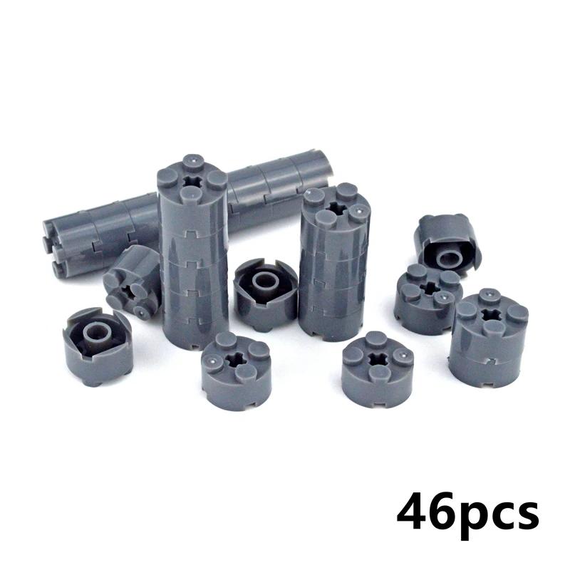 46Pcs MOC Parts Round Bricks Cylinder 2x2 with Axle Hole Thick Building Blocks Particles DIY Technical Toys Compatible with 6143