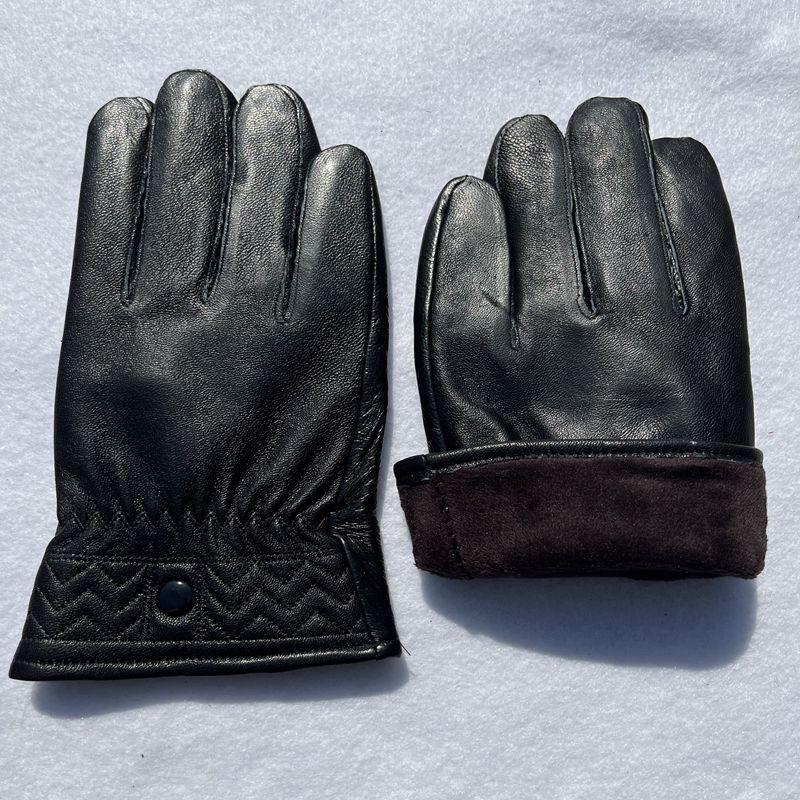 Jiuyunmeng Men's Genuine Leather Gloves, Winter Korean Style, Velvet-Lined, Thick, Warm, Waterproof Motorcycle Riding Gloves