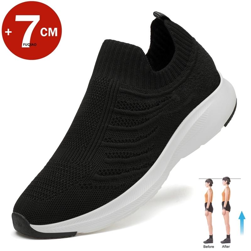 Fashion Lift Man Sneakers Summer Elevator Shoes Height Increase Shoes for Men Mesh Light Breathable 7CM Slip-on Casual Sport Shoes