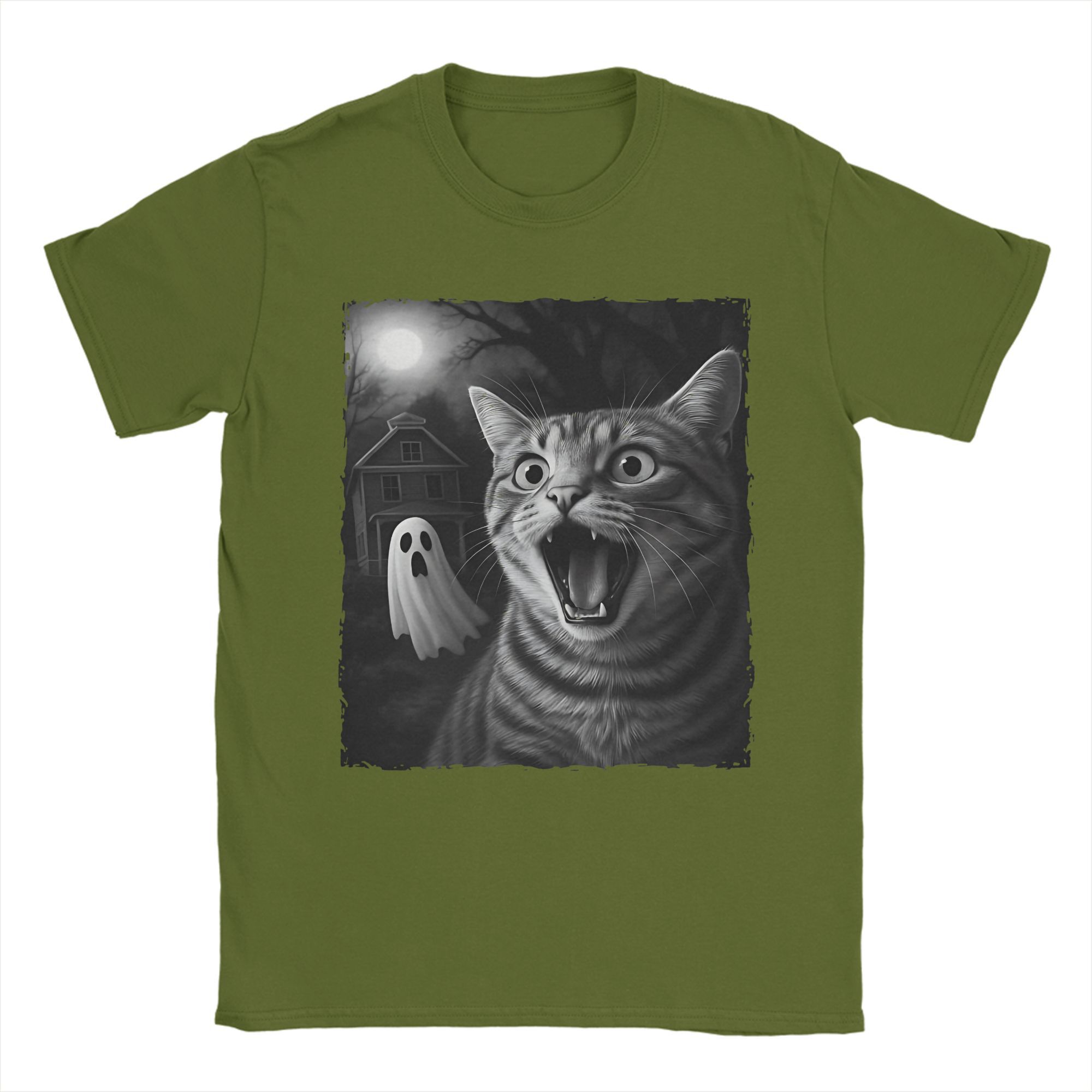 

Men Ghost Cat Meme Halloween Selfie with Spooky T Shirts Cotton Tops Crazy Short Sleeve Crewneck Tee Shirt Party T-Shirts 3XL