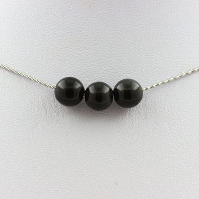 Stones and Minerals. 3-bead Black Obsidian Necklace 8 Mm. Stainless Steel Chain Necklace Women Men. Custom Size