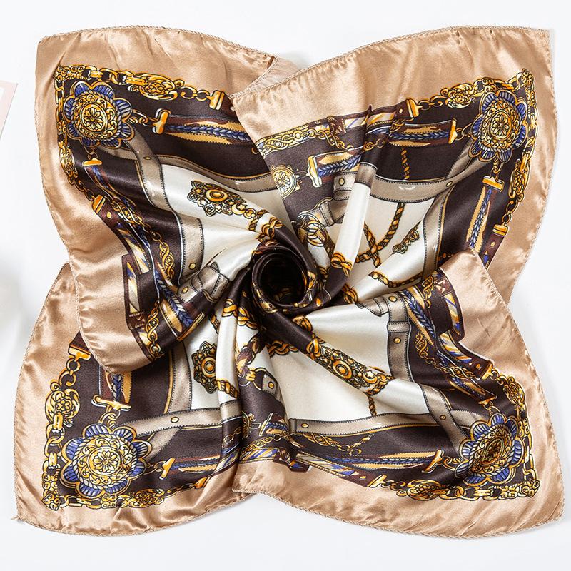 Light Luxury 50Cm Small Square Scarf Chain Printed Silk Scarf Women'S Thin Neck Protection Scarf Cheap Silk Scarf Gift