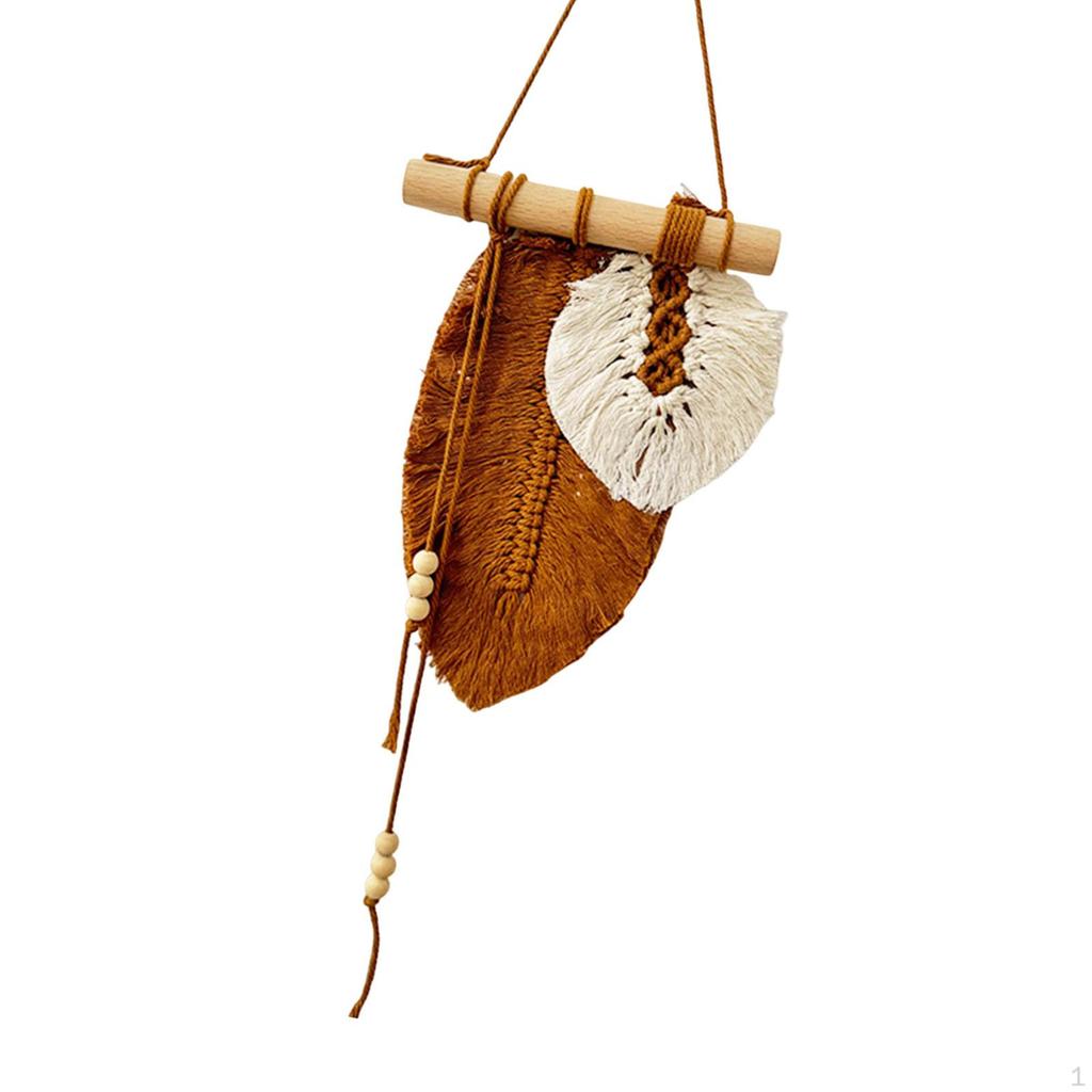 Leaves Woven Tapestry Decoration Bohemian Cottons Handmade Wall Art Leaf Tassel Macrame Hanging
