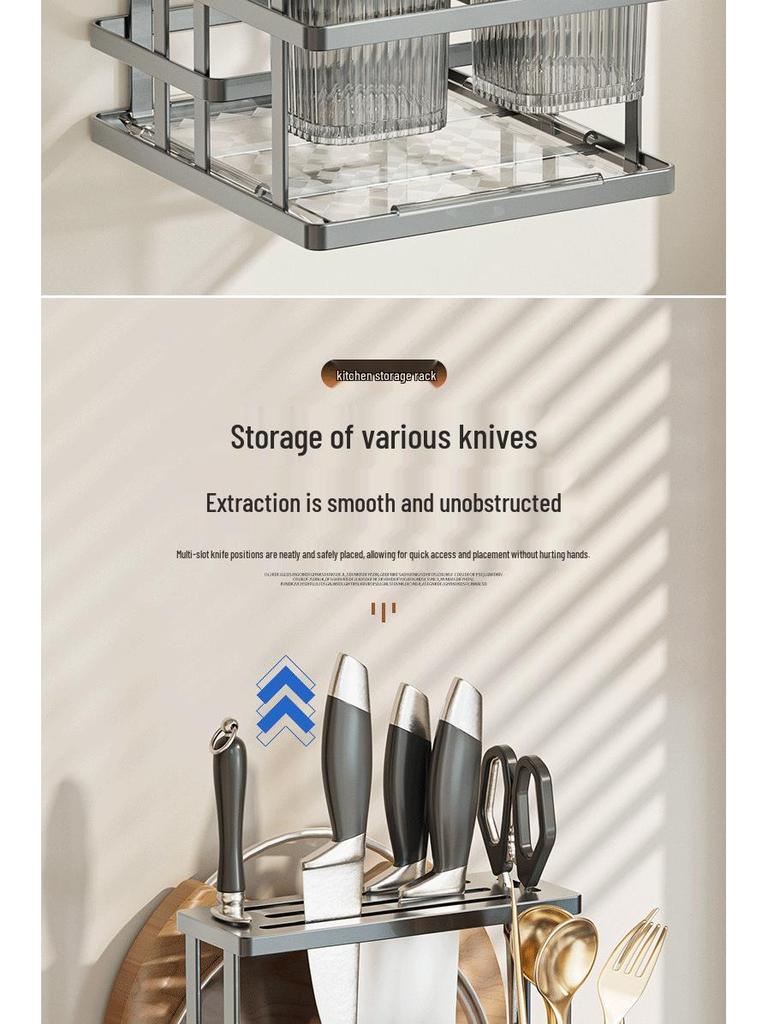 Wall-Mounted Multifunctional Cutlery Rack: Integrated Chopstick Holder & Knife Organizer with Drainer