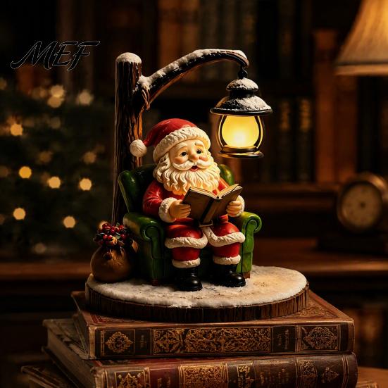 Christmas Decorative Lights Santa Claus Reading Lantern, Snowman Elk LED Night Light with Warm Bedside Lighting for Kids Room Glow, USB Resin